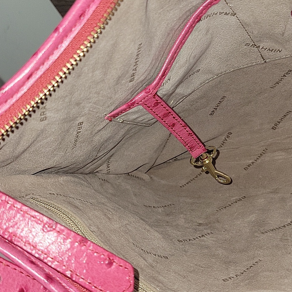 Brahmin Raspberry Mason Ostrich Embossed Leather Crossbody Bag New - Picture 14 of 16